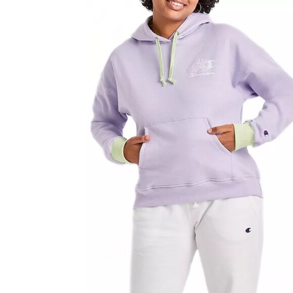 new Women's Size LARGE Champion Power Blend Relaxed Hoodie in LILAC and GREEN - Picture 1 of 5